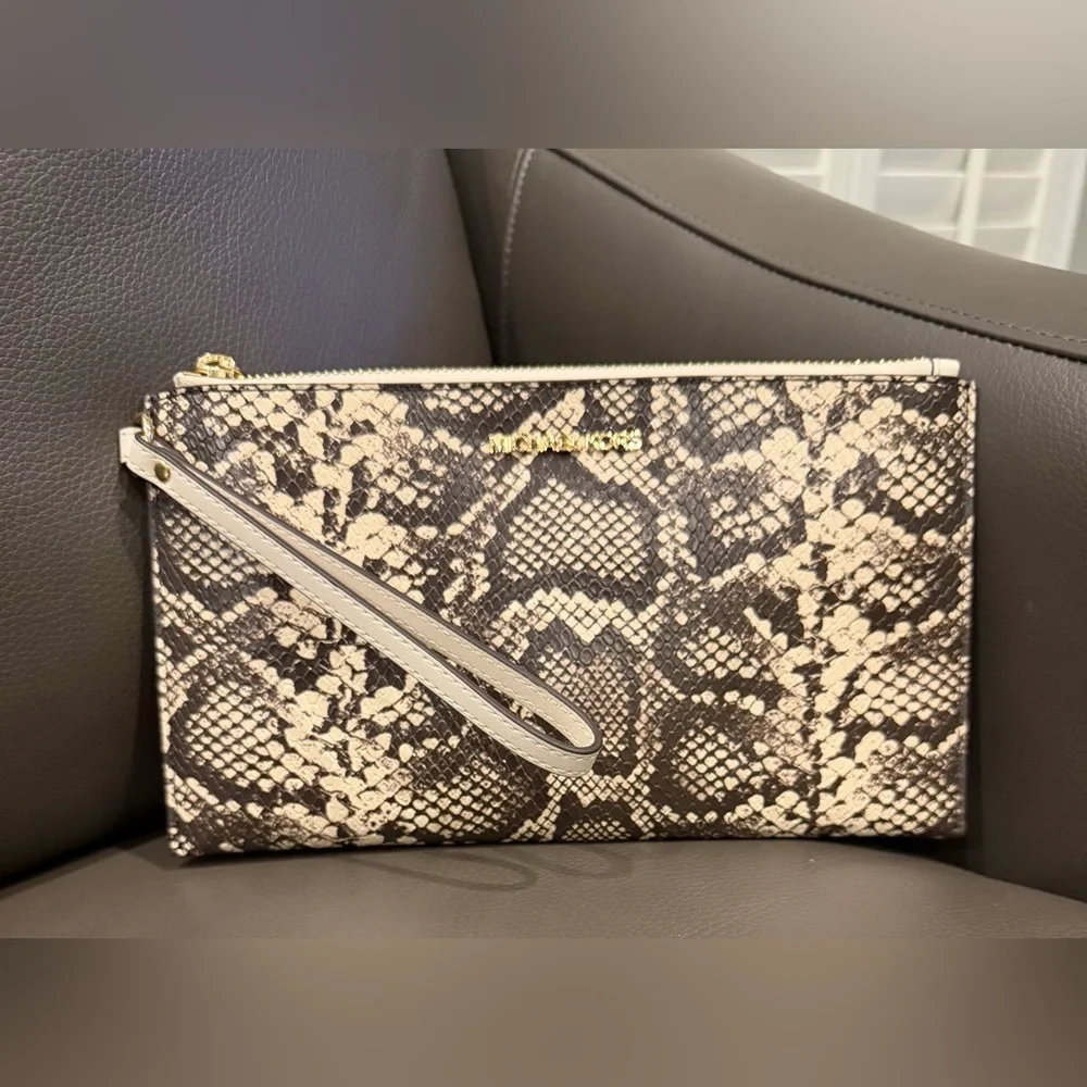 Michael‎ Kors Black and Cream Snake Embossed Clutch